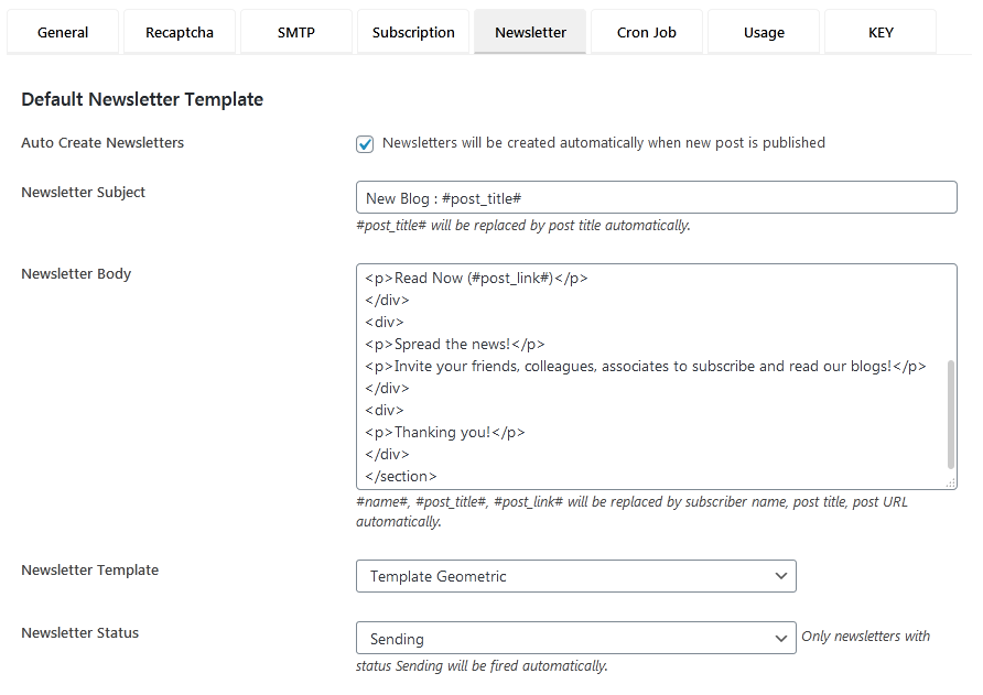 Newsletter Settings