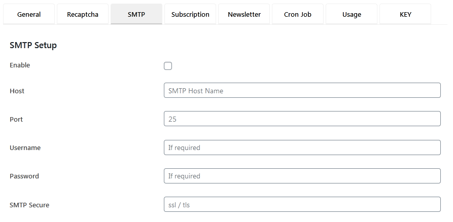 SMTP Settings