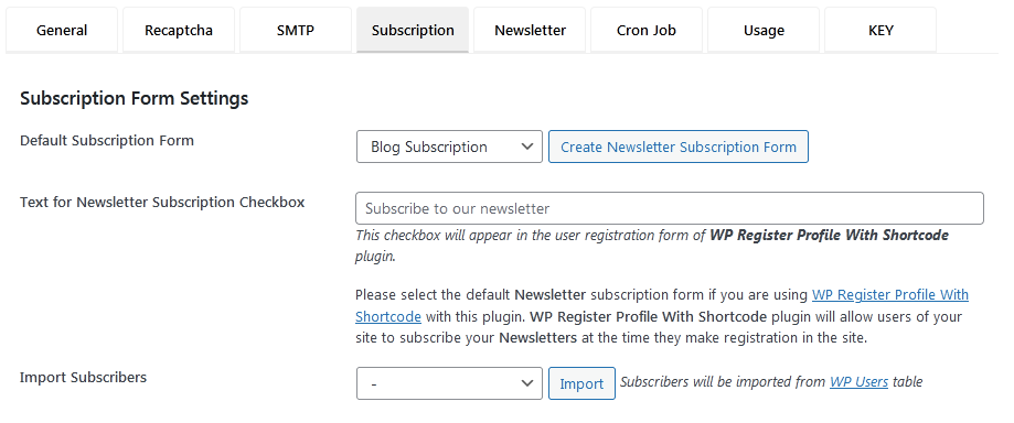 Subscription Settings