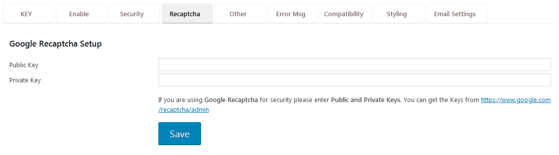 Google reCAPTCHA Settings