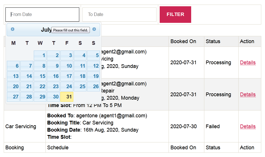 Booking log frontend