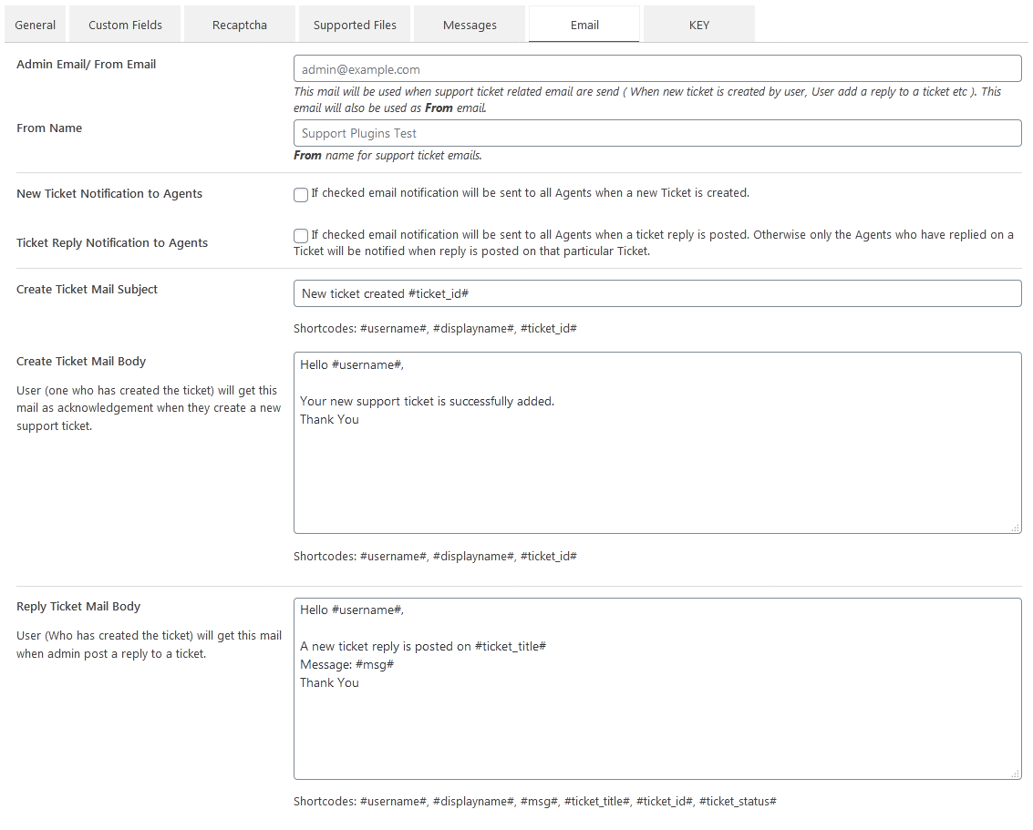 Email settings